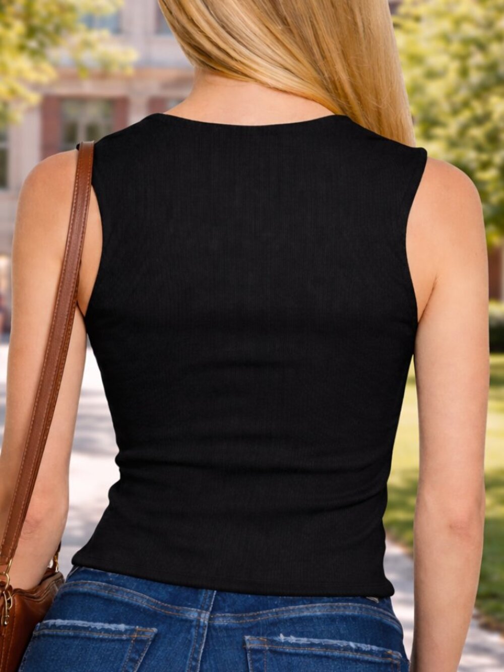 Fancy Dressy Stretchy Double Layered Ribbed Slightly Cropped Yoga Tank Top - Picture 3 of 8